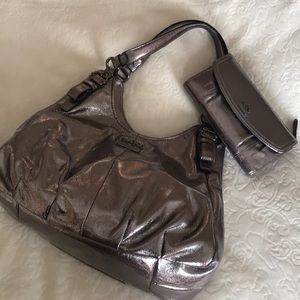 Beautiful authentic Coach silver bag with wallet